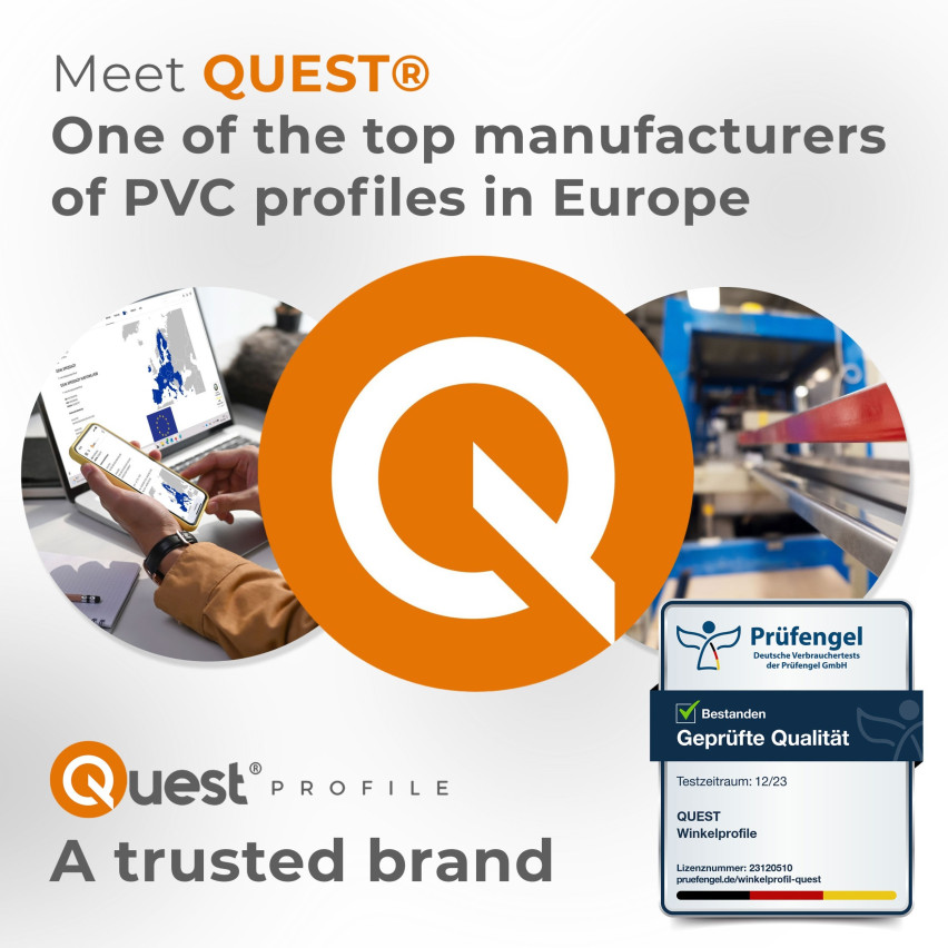 Halkfri trappkantlist PVC 40x40 mm, trapprofil RD, grå, 150 cm