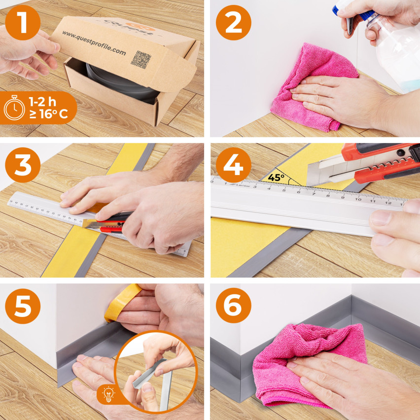 Golvlist självhäftande PVC 50x20 mm självhäftande flexibel golvlist, sockelbräda sockel, grafit