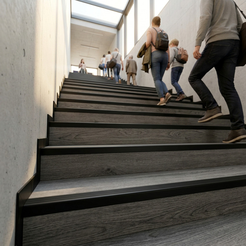 Utvändig vägg-platt PVC-profil för trappavslutning, P1, brun