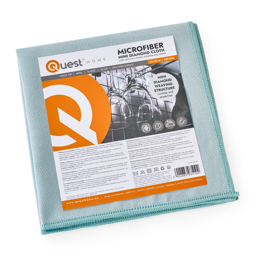 Mikrofiberduk för rengöring av glas, fönster, speglar och glasögon, rengöringsduk PREMIUM - Diamond Glass, ljusblå