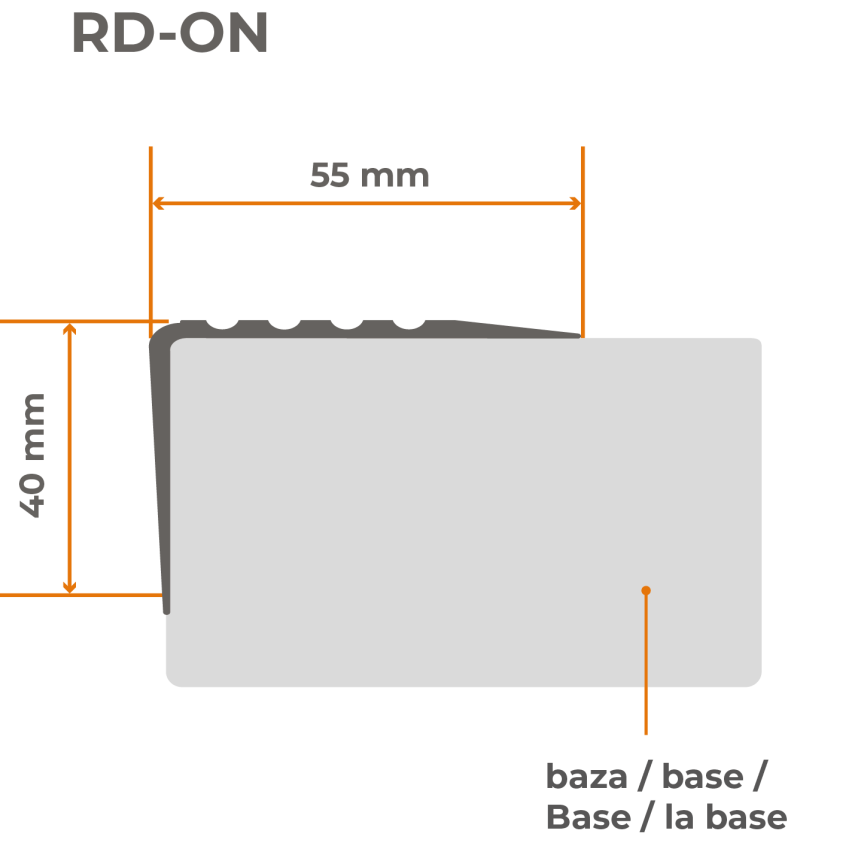 Halkfri trappkantlist PVC 55x40 mm, 150 cm, svart, trapprofil RD