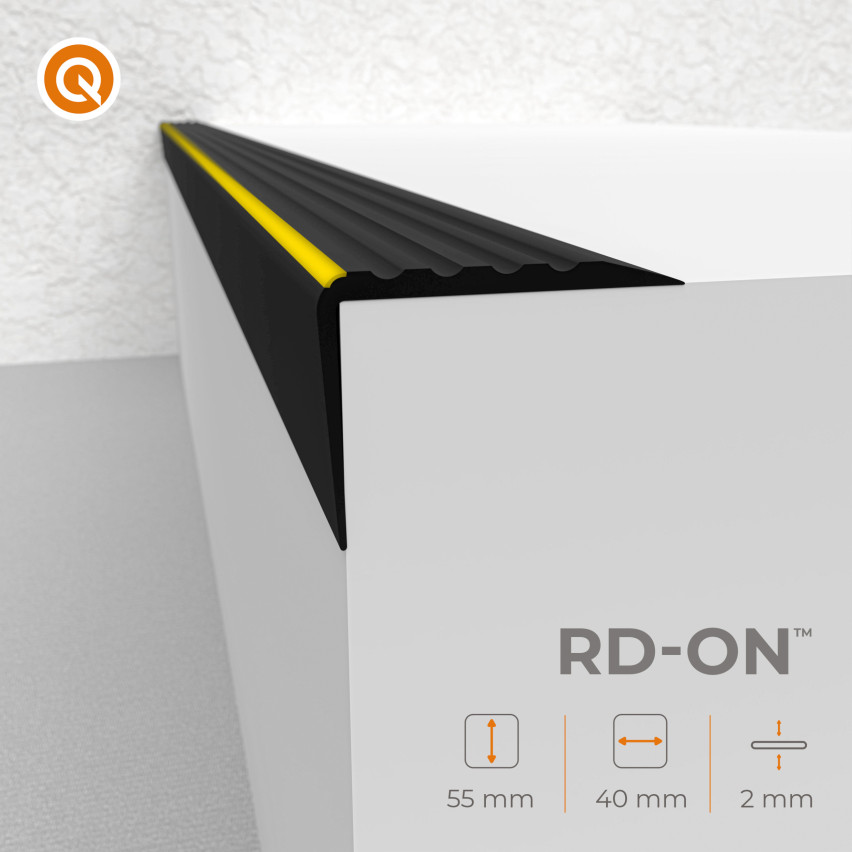 Halkfri trappkantlist PVC 55x40 mm, självhäftande trapprofil med självhäftande tejp RD-ON, svart