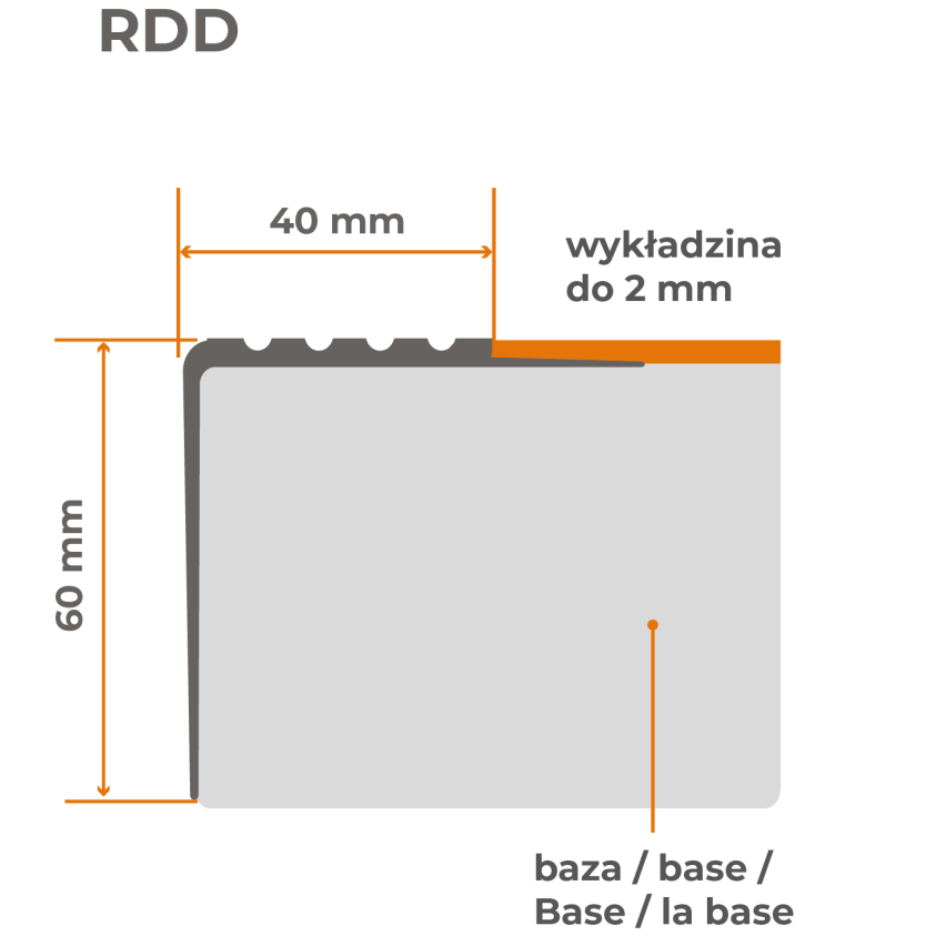 Halkfri trappkantlist PVC 40x60 mm, trapprofil RDD, brun, 150 cm