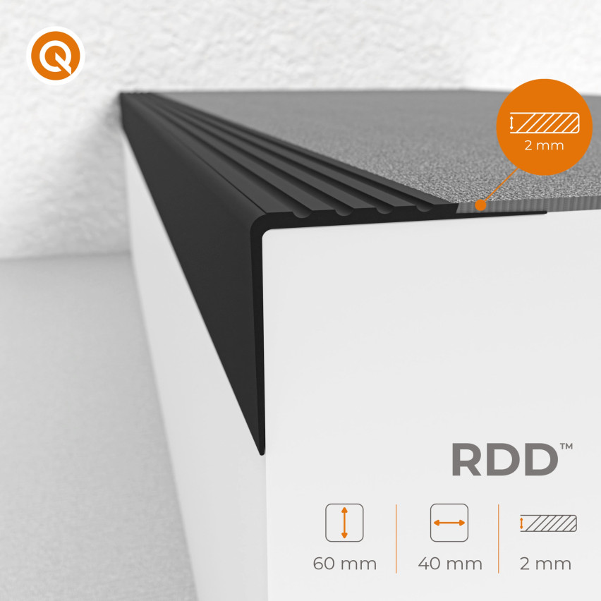 Halkfri trappkantlist PVC 40x60 mm, trapprofil RDD, beige, 150 cm