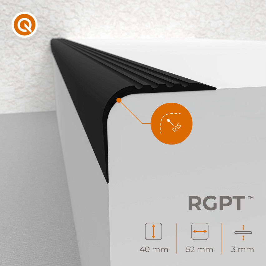 Halkfri trappkantlist PVC 52x40 mm, trapprofil RGPT, brun, 150 cm