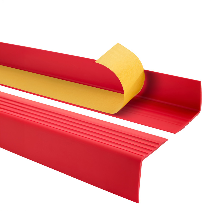 Halkfri trappkantlist PVC 50x42 mm, Röd, självhäftande trapprofil med självhäftande tejp RGP