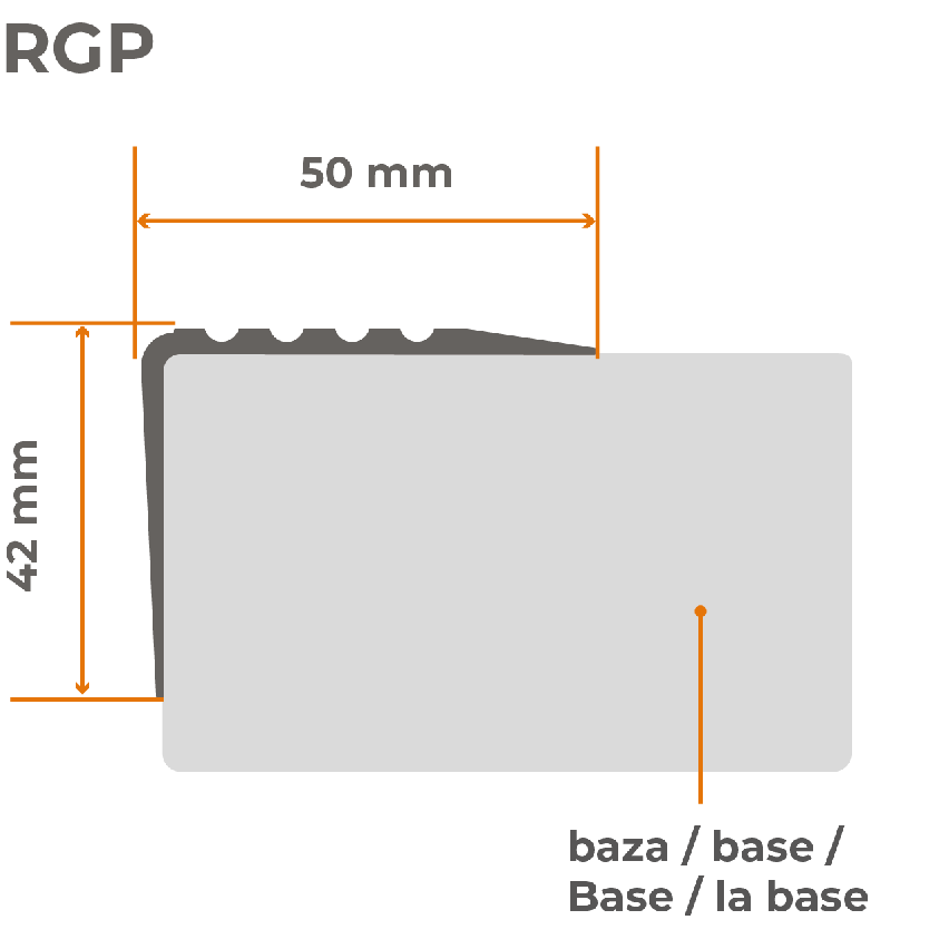 Halkfri trappkantlist PVC 50x42 mm, trapprofil RGP, gul, 150 cm