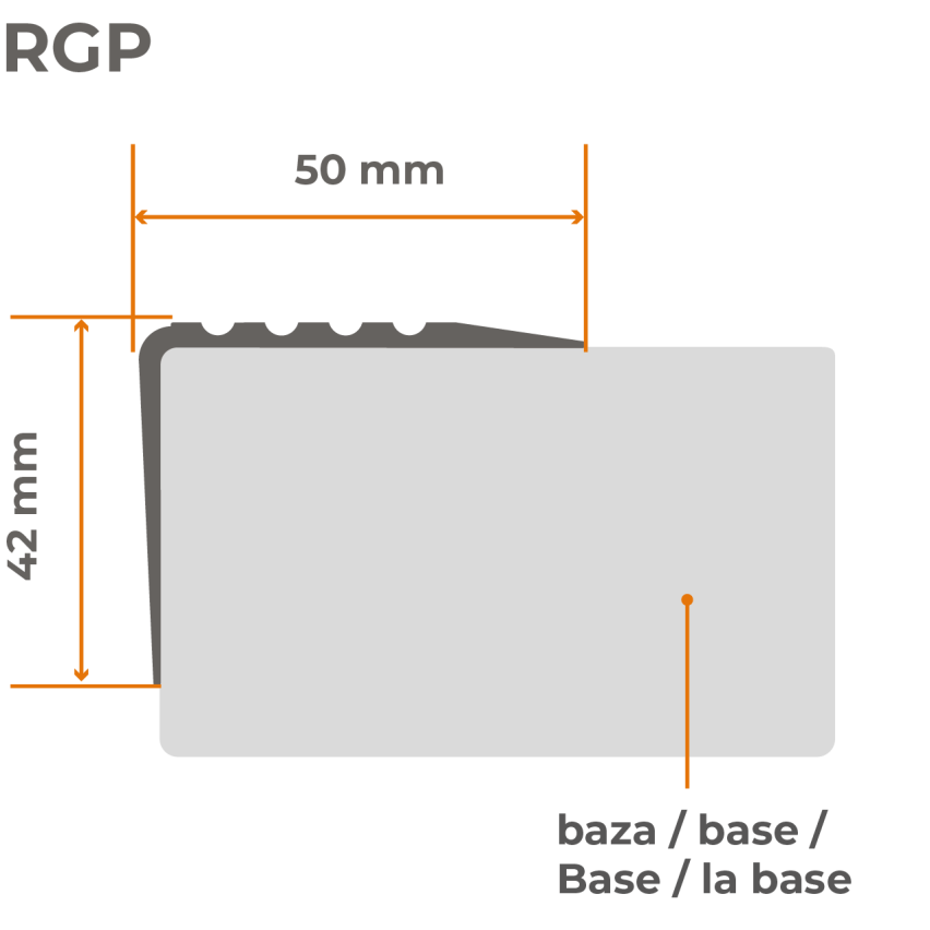 Halkfri trappkantlist PVC 50x42 mm, trapprofil RGP, vit, 150 cm