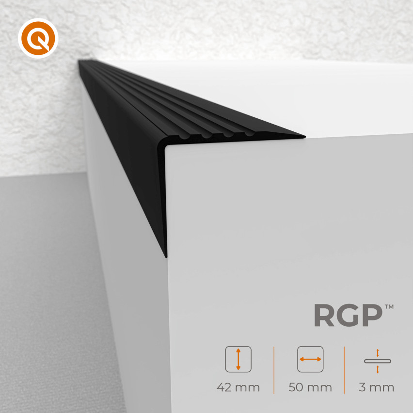 Halkfri trappkantlist PVC 50x42 mm, självhäftande trapprofil med självhäftande tejp RGP, gul