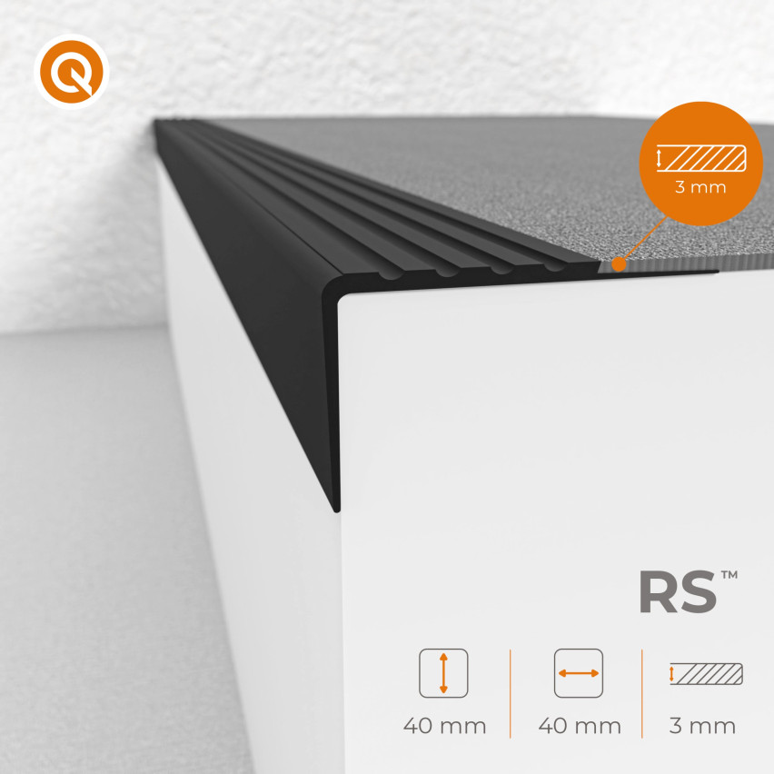Halkfri trappkantlist PVC 40x40 mm, trapprofil RS, brun, 150 cm