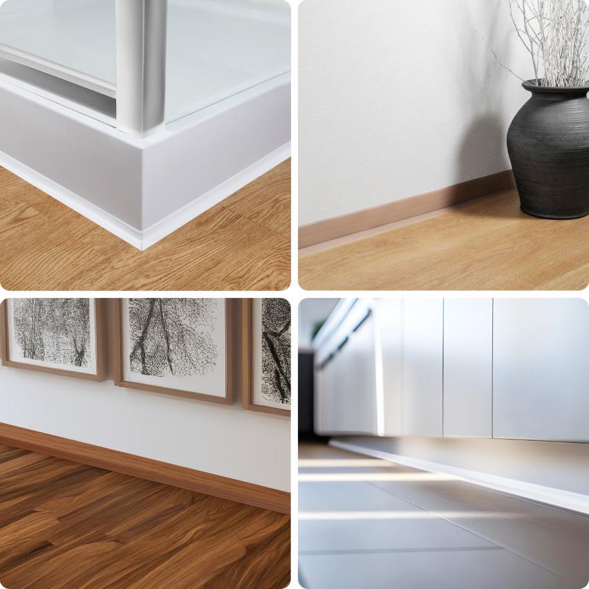 Golvlist självhäftande PVC 50x20 mm självhäftande flexibel golvlist, sockelbräda sockel, ljusgrå