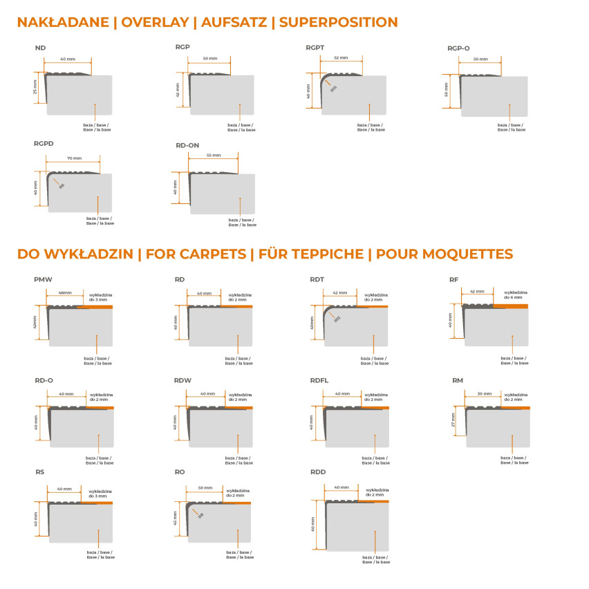 Halkfri trappkantlist PVC 48x42 mm, trapprofil, brun, 150 cm