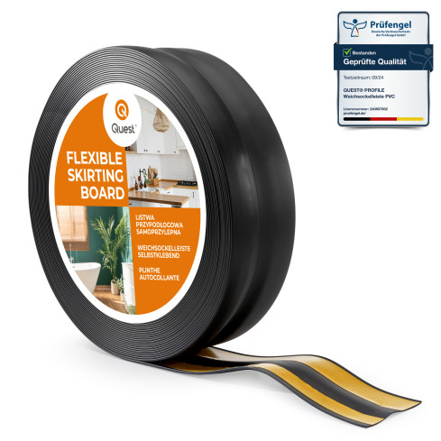 Golvlist självhäftande PVC 32x23 mm, svart självhäftande flexibel golvlist, sockelbräda sockel