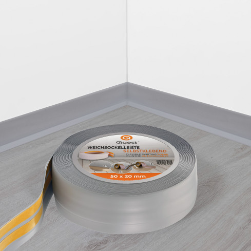 Självhäftande mjuk sockel 50x20 mm, flexibel beklädnad för kök och badrum, PVC-sockel, tätningstejp, grått